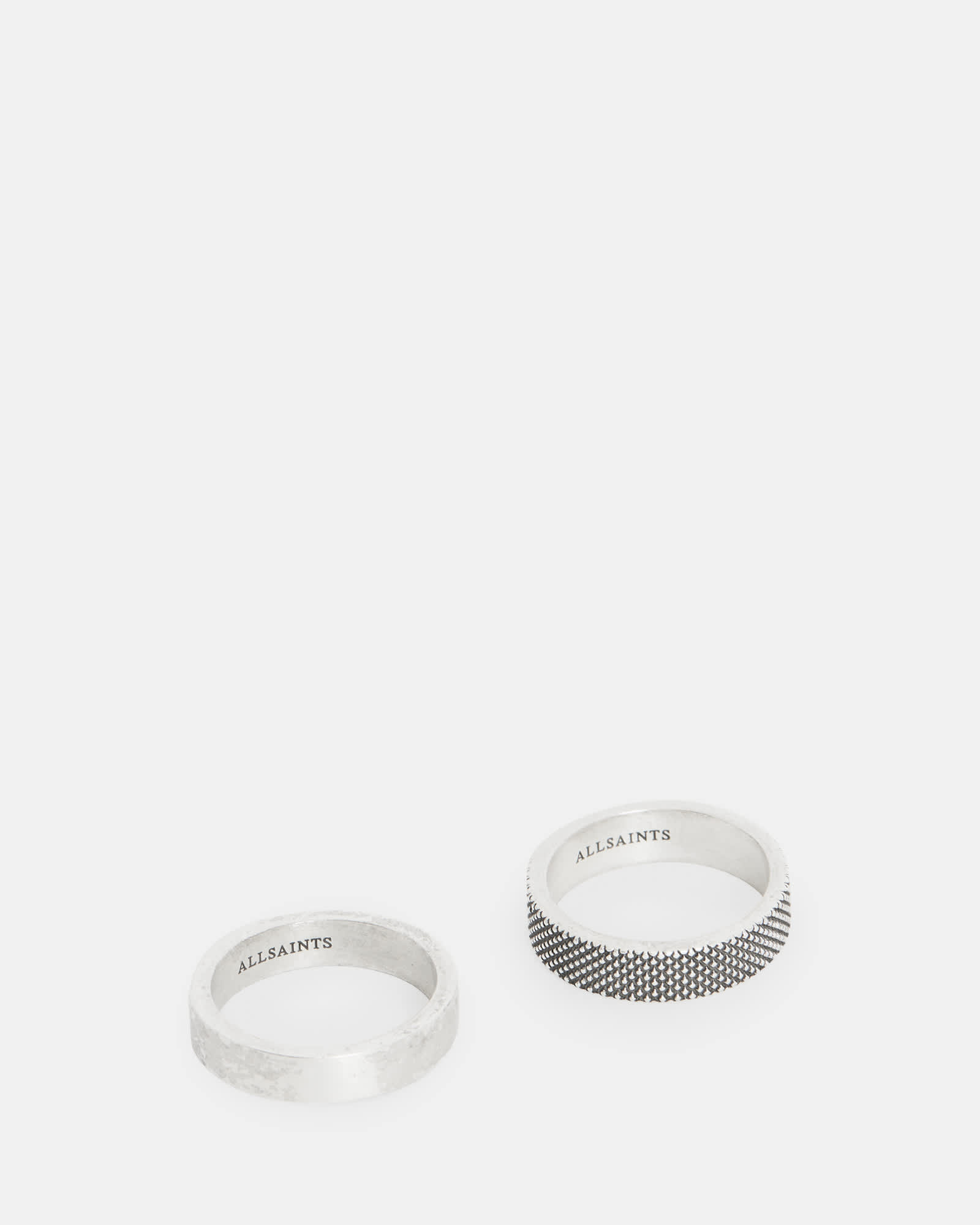 All Saints Mars Textured Sterling Silver Ring Set Warm Silver