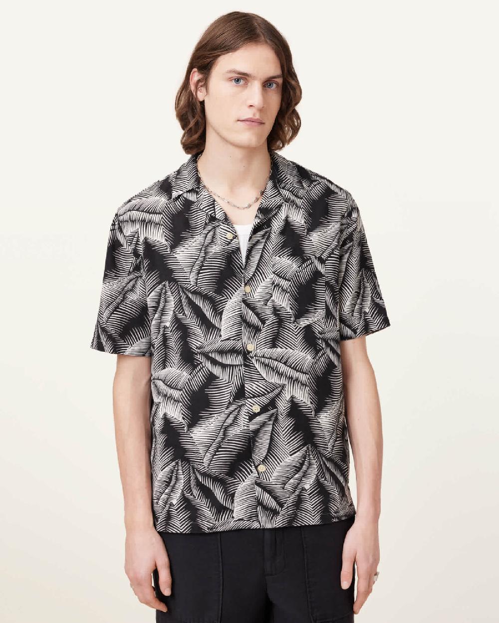 All Saints Marseille Short Sleeve Hawaiian Shirt Pebblestone Grey