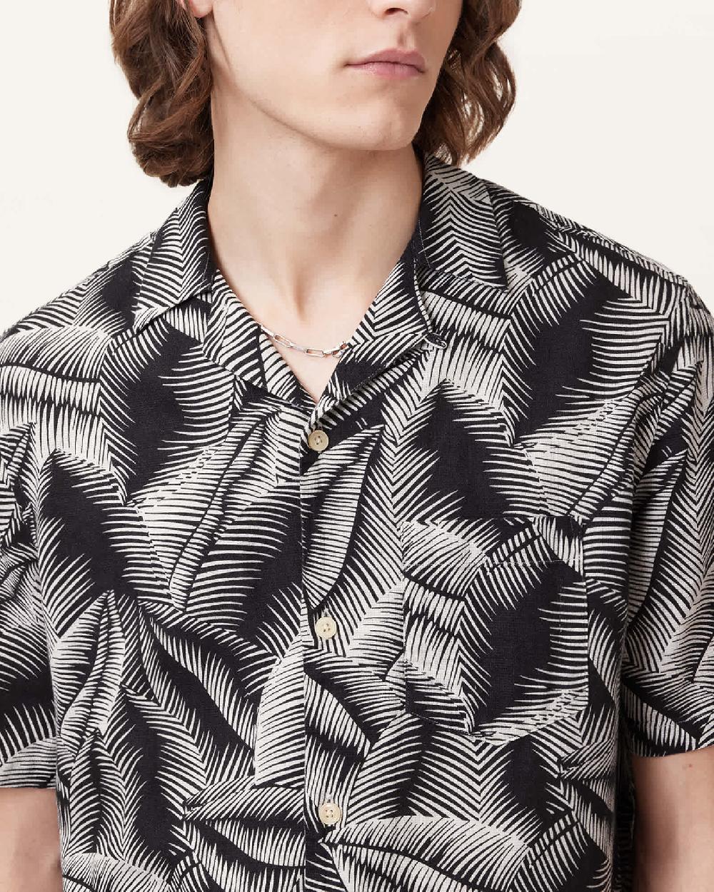 All Saints Marseille Short Sleeve Hawaiian Shirt Pebblestone Grey
