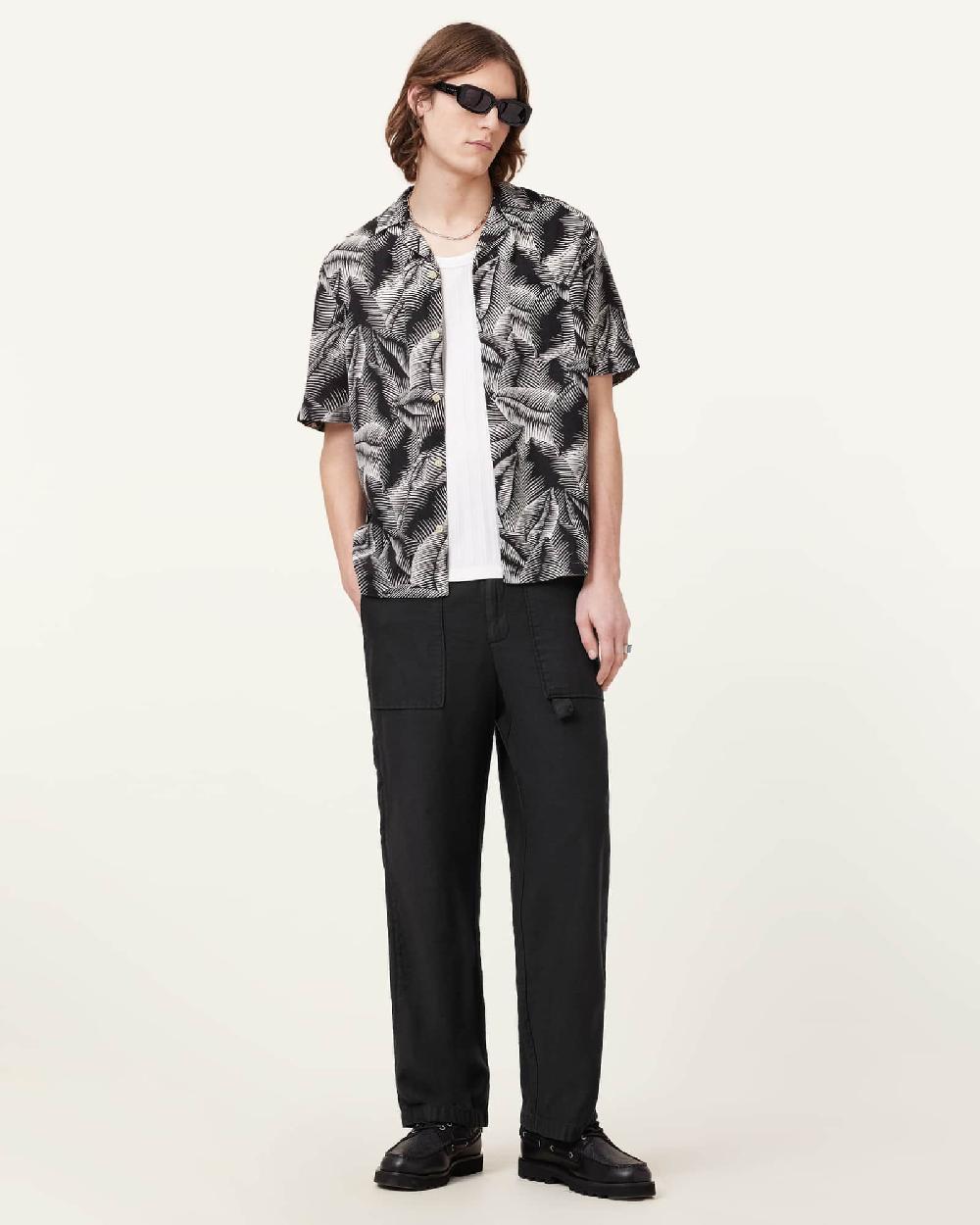 All Saints Marseille Short Sleeve Hawaiian Shirt Pebblestone Grey