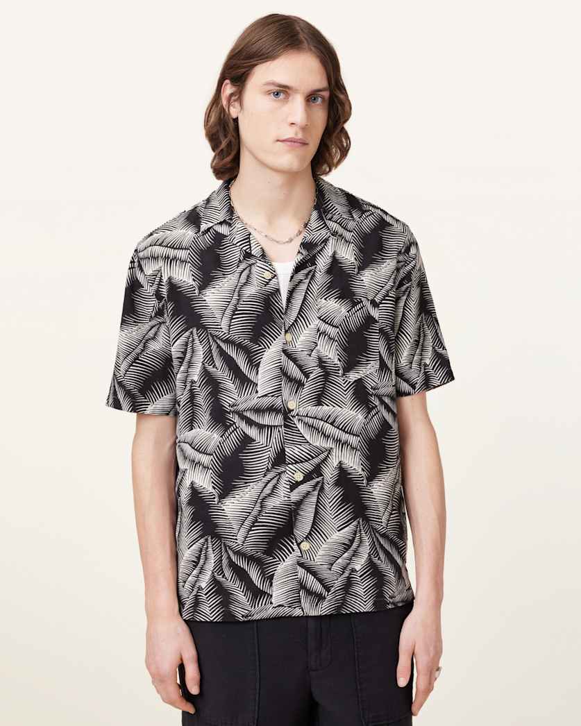 all saints Marseille Short Sleeve Hawaiian Shirt Pebblestone Grey