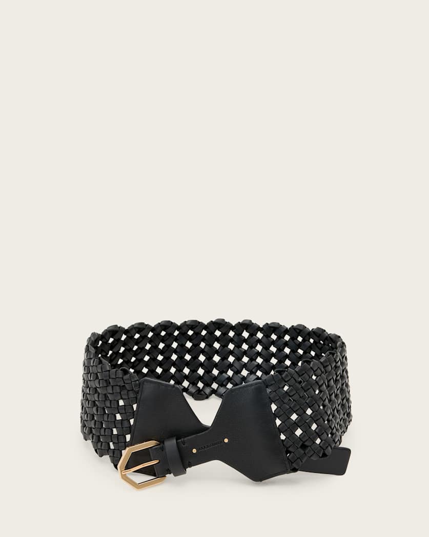 all saints Mathilde Woven Leather Waist Belt BLACK/WARM BRASS