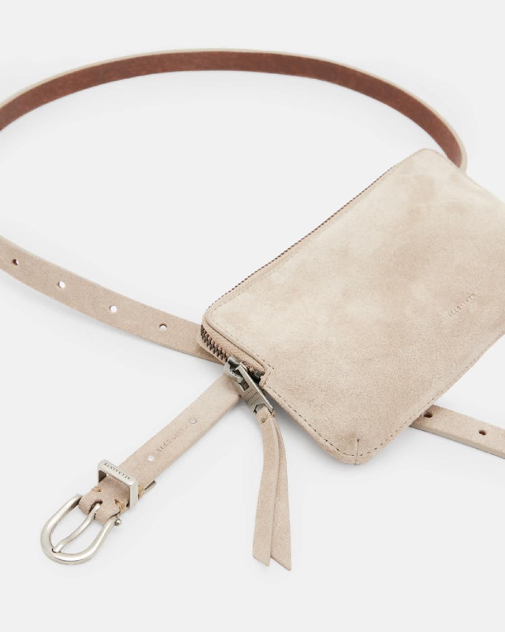 All Saints Matilde Western Suede Bag Belt STONE/ANTQ NICKEL