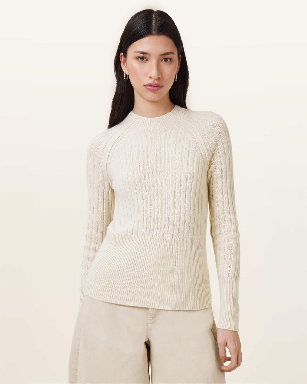 All Saints Maya Ribbed Cashmere Sweater Chalk White