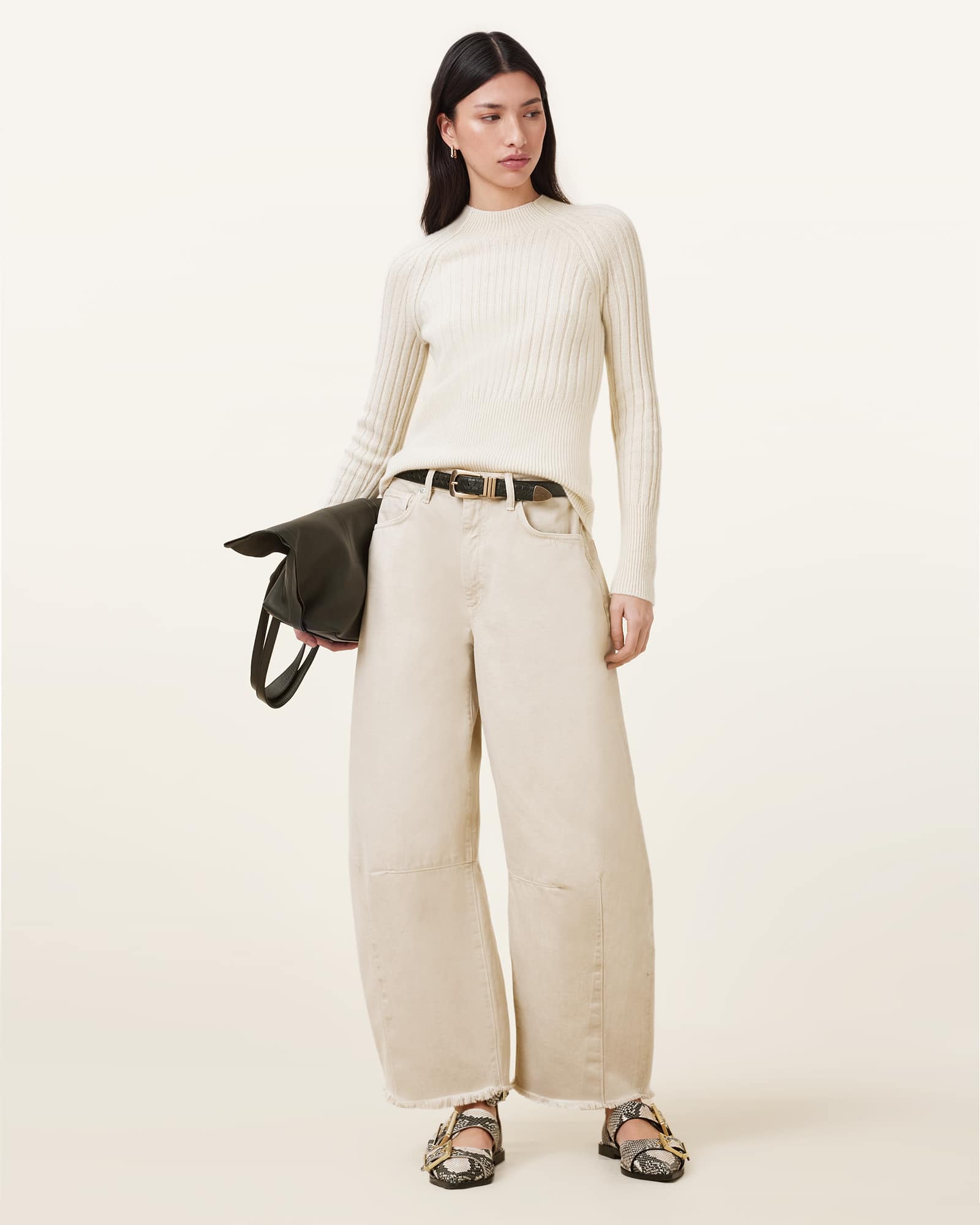 All Saints Maya Ribbed Cashmere Sweater Chalk White