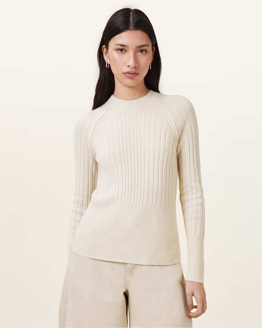 all saints Maya Ribbed Cashmere Sweater Chalk White