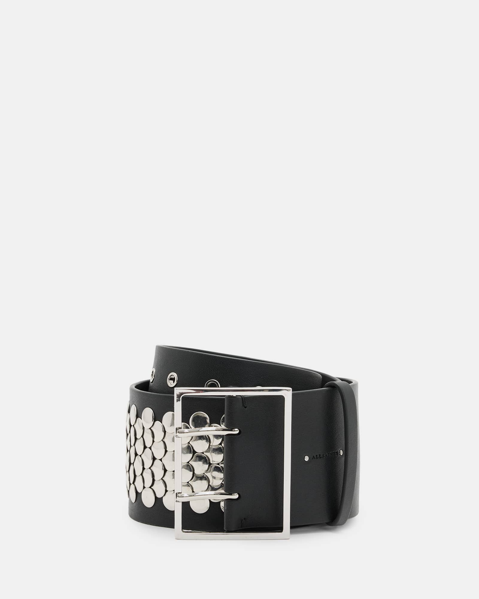 All Saints Meredith Studded Wide Leather Belt BLACK/SHINY NICKEL