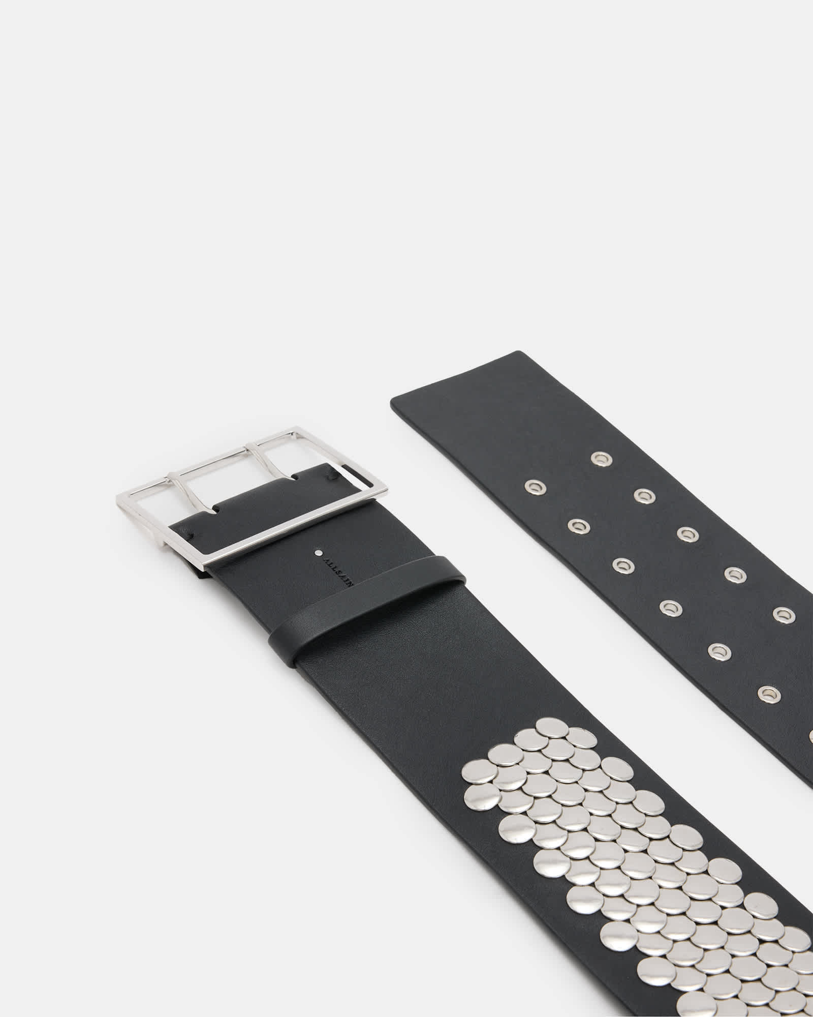 All Saints Meredith Studded Wide Leather Belt BLACK/SHINY NICKEL