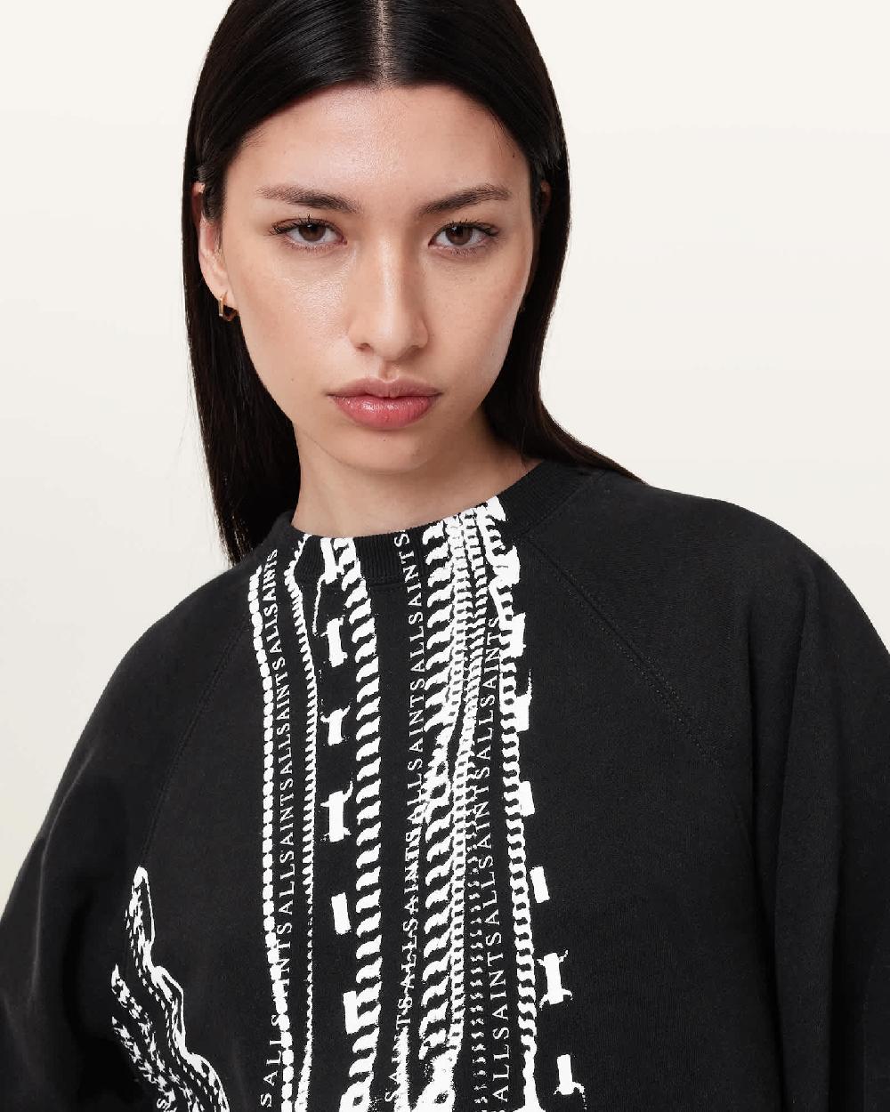 All Saints Metallo Dana Printed Zip Sweatshirt Black