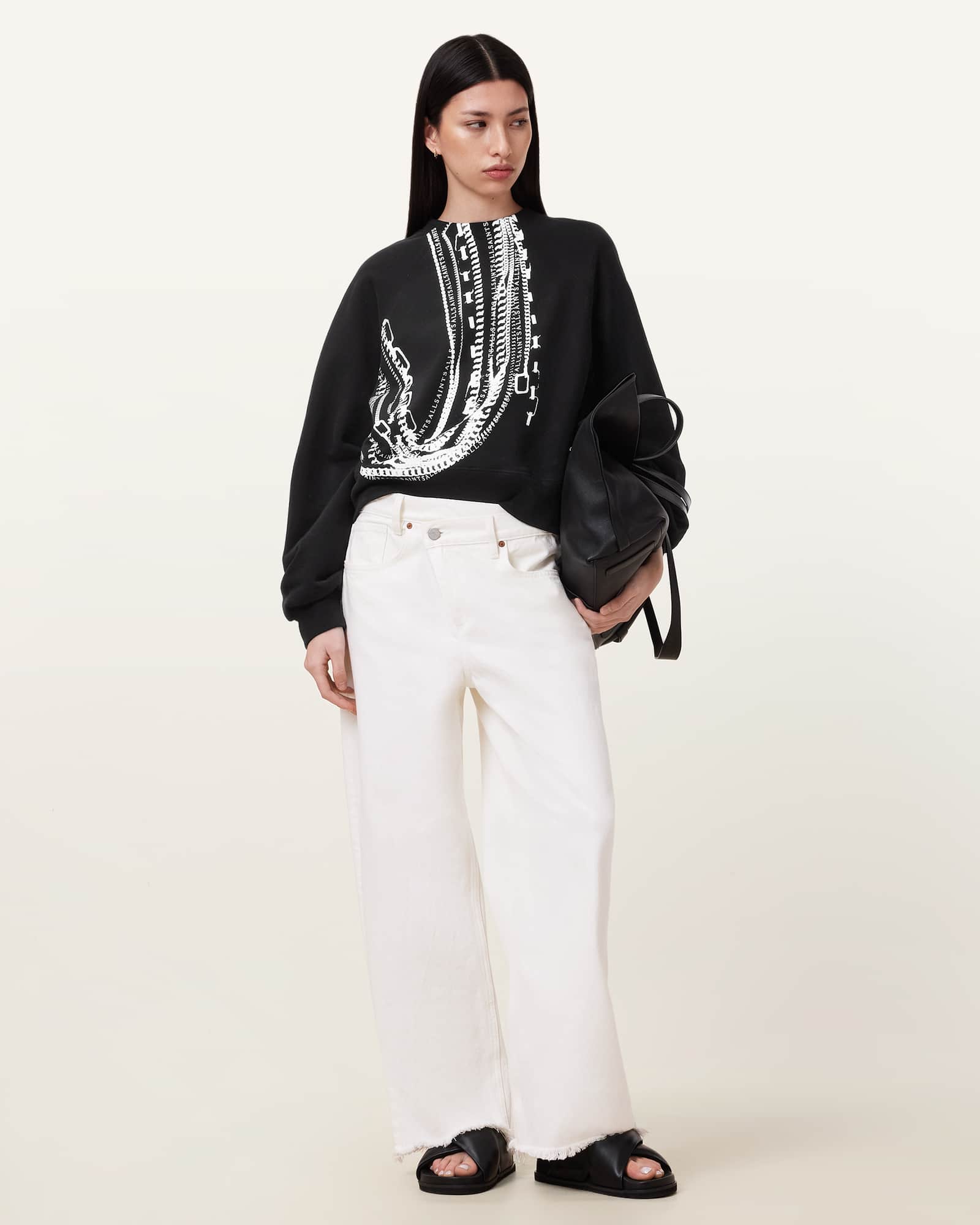 All Saints Metallo Dana Printed Zip Sweatshirt Black