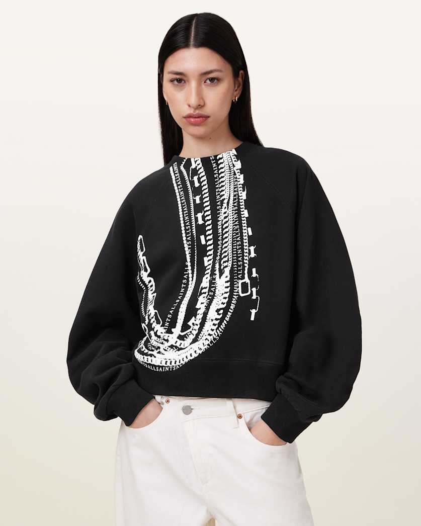 all saints Metallo Dana Printed Zip Sweatshirt Black