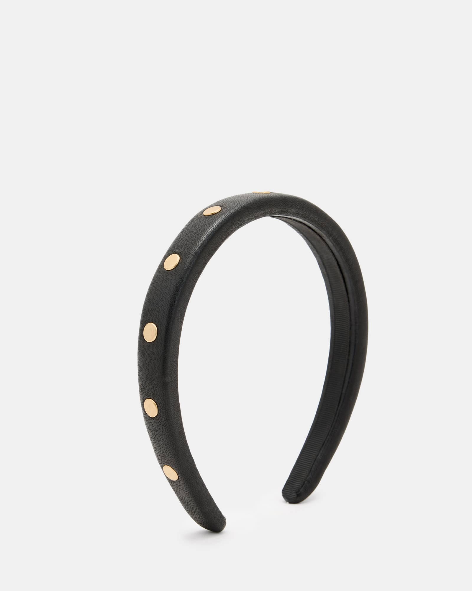 All Saints Micah Leather Studded Skinny Headband BLACK/WARM BRASS