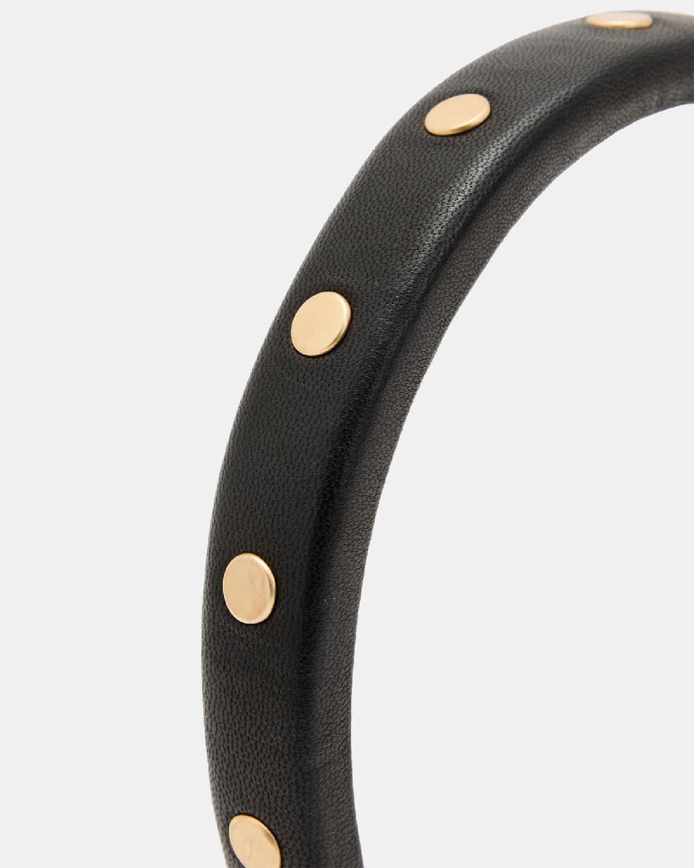 All Saints Micah Leather Studded Skinny Headband BLACK/WARM BRASS