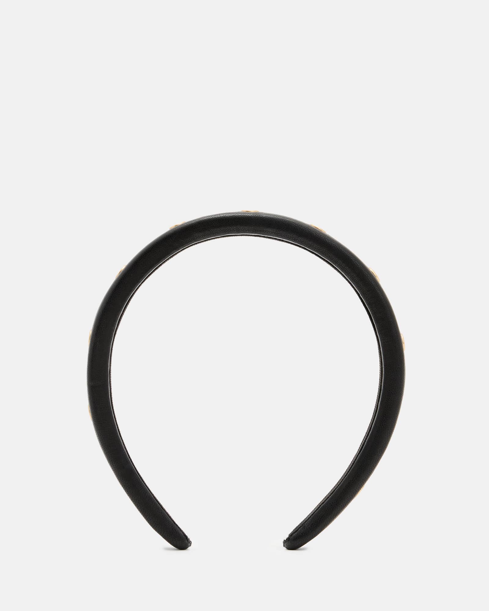 All Saints Micah Leather Studded Skinny Headband BLACK/WARM BRASS