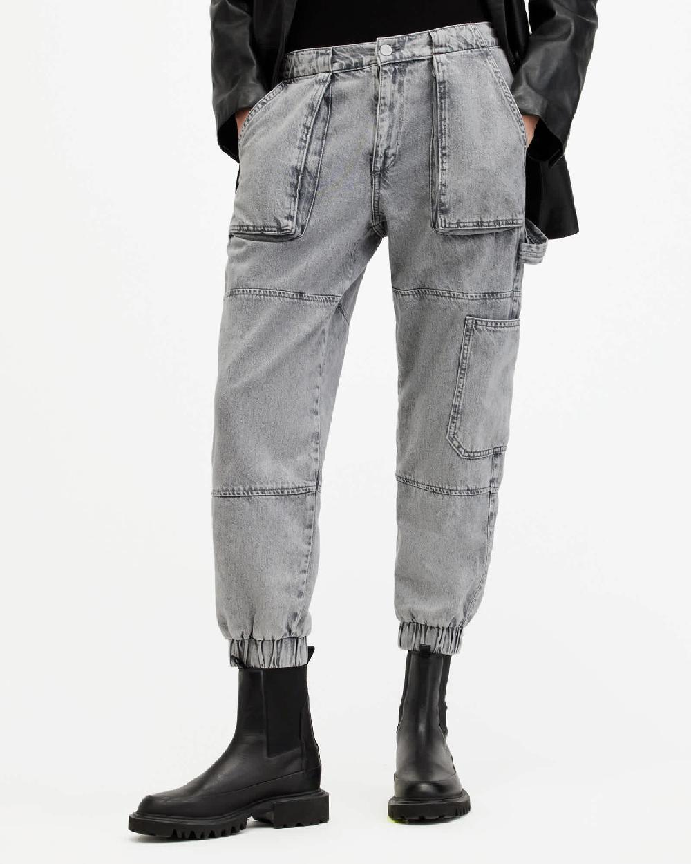 All Saints Mila Denim Slim Fit Panelled Pants Washed Grey