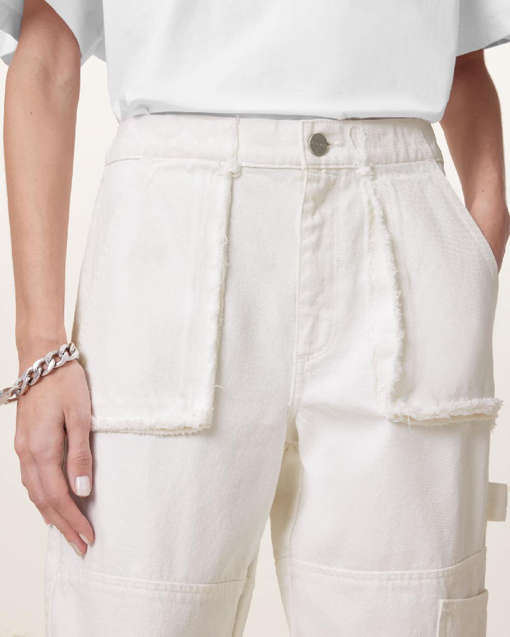 All Saints Mila Tapered Cargo Denim Pants Off White