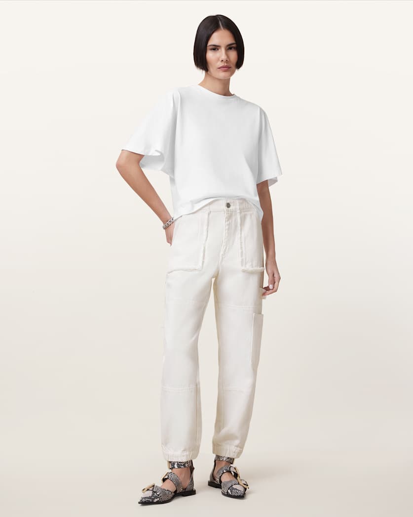 all saints Mila Tapered Cargo Denim Pants Off White