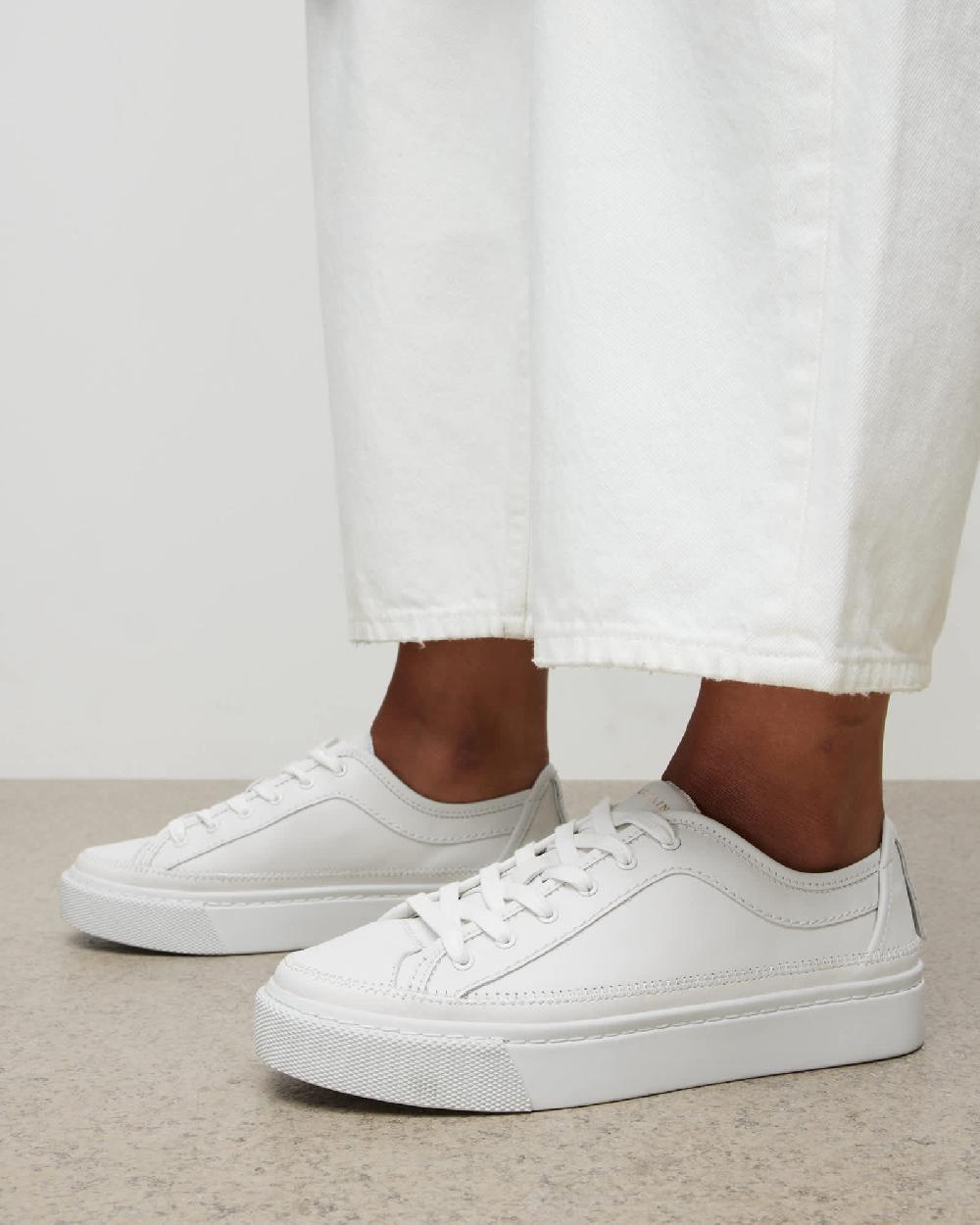 All Saints Milla Leather Low Top Sneakers Chalk White