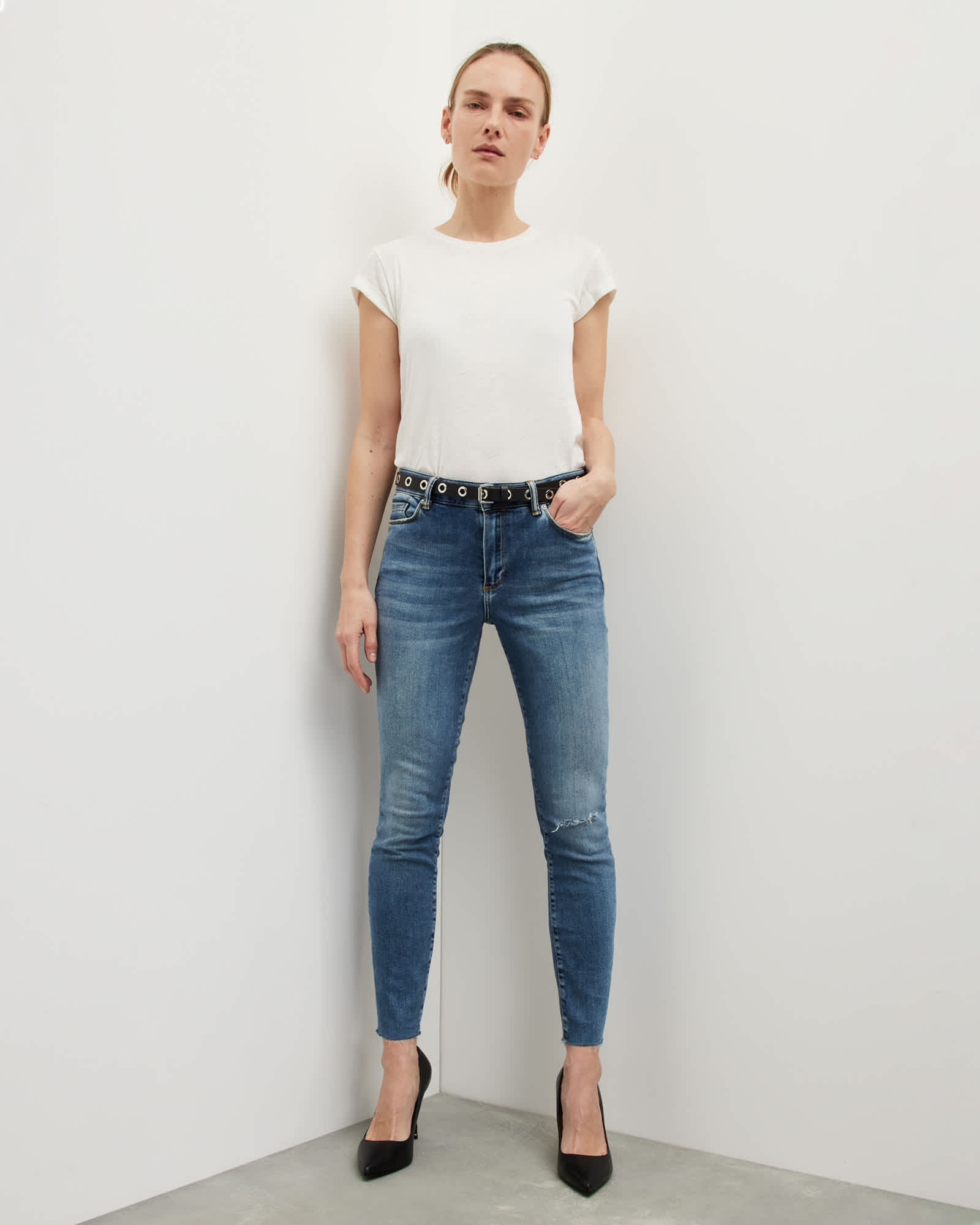 All Saints Miller Mid-Rise Destroyed Skinny Jeans Indigo Blue