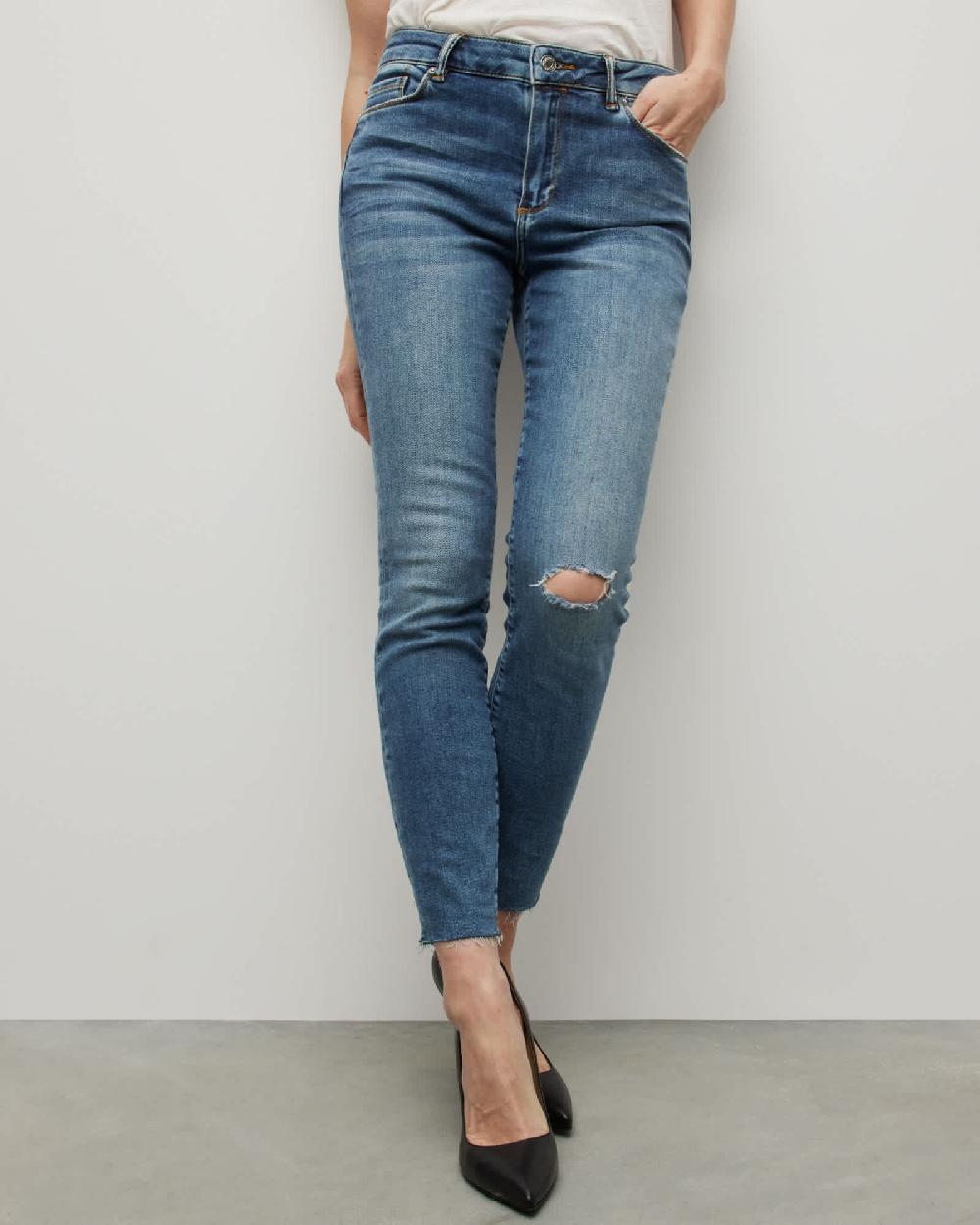 All Saints Miller Mid-Rise Destroyed Skinny Jeans Indigo Blue