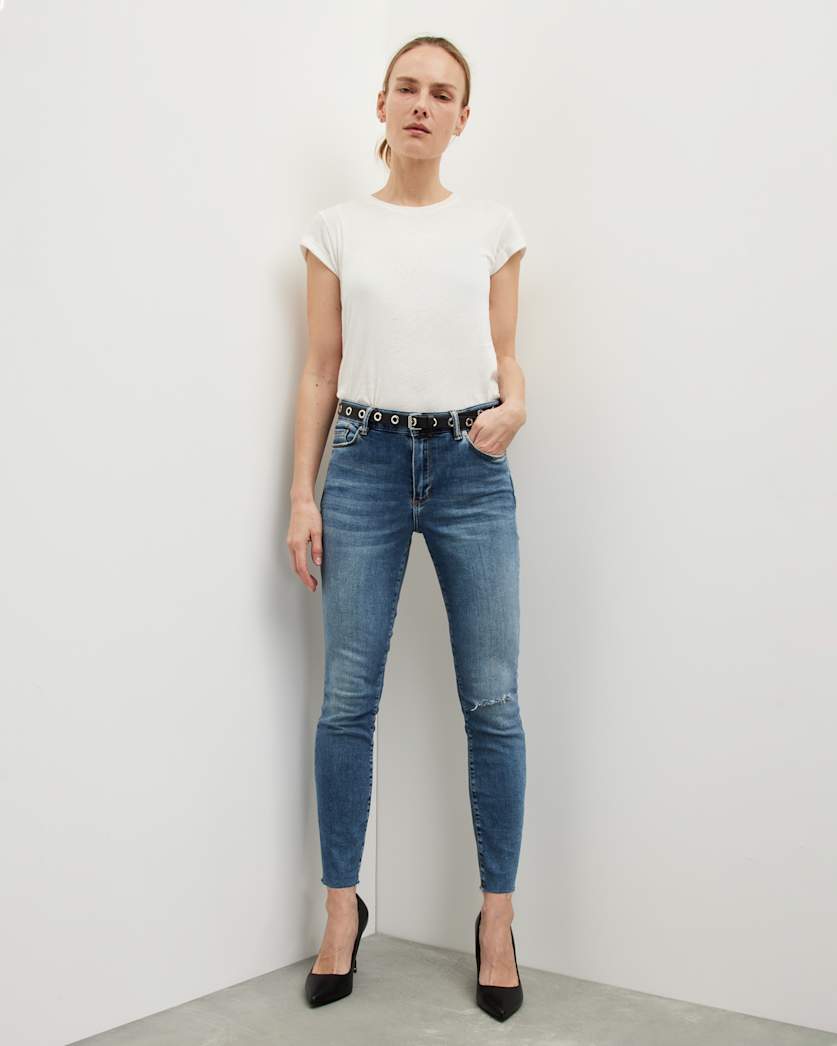 all saints Miller Mid-Rise Destroyed Skinny Jeans Indigo Blue