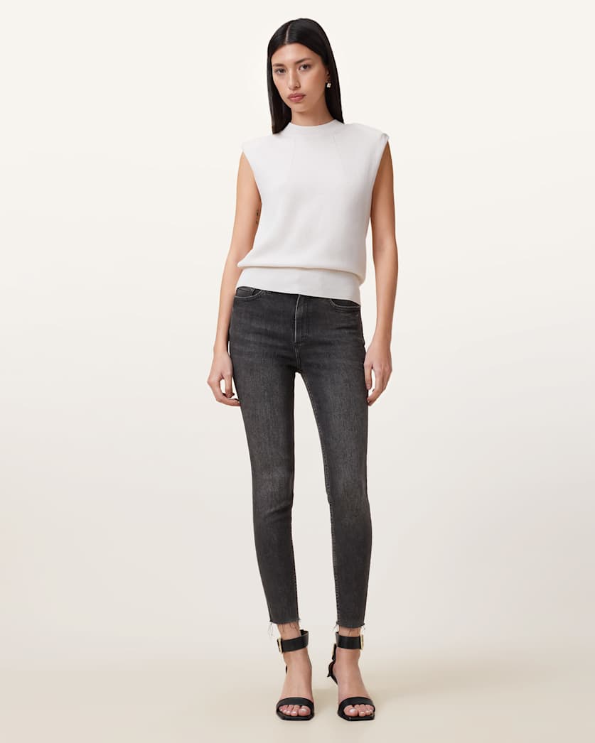 all saints Miller Push Up Skinny Fit Denim Jeans Washed Black