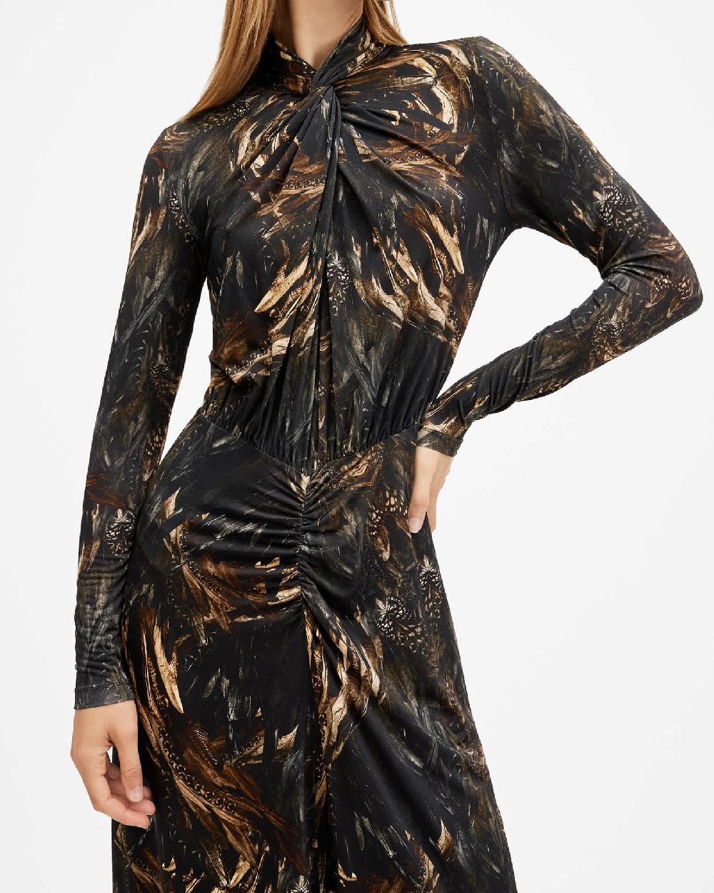 All Saints Mina Slim Fit Printed Maxi Dress Charm Black