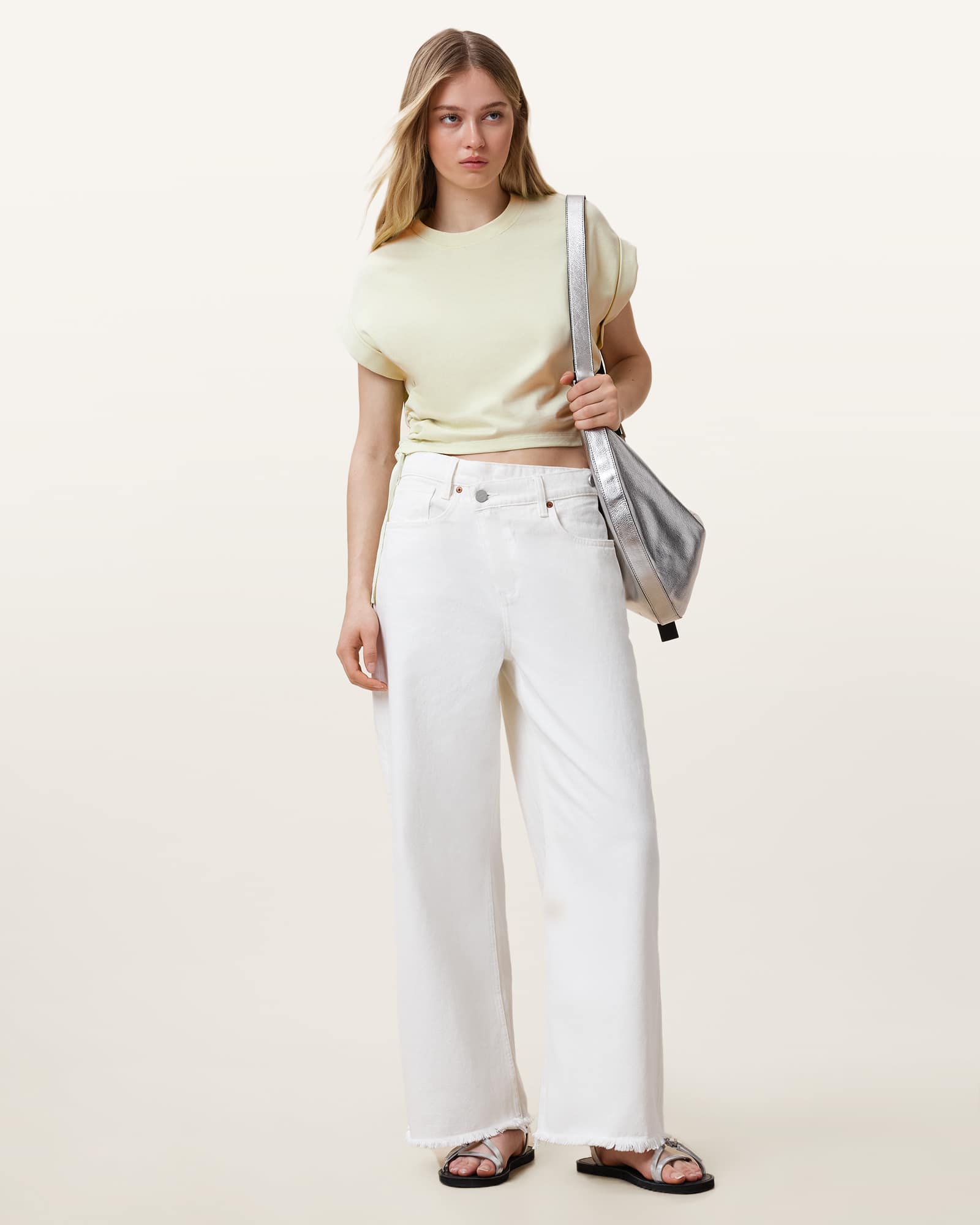 All Saints Mira Cropped Drawcord T-Shirt JADE GREEN