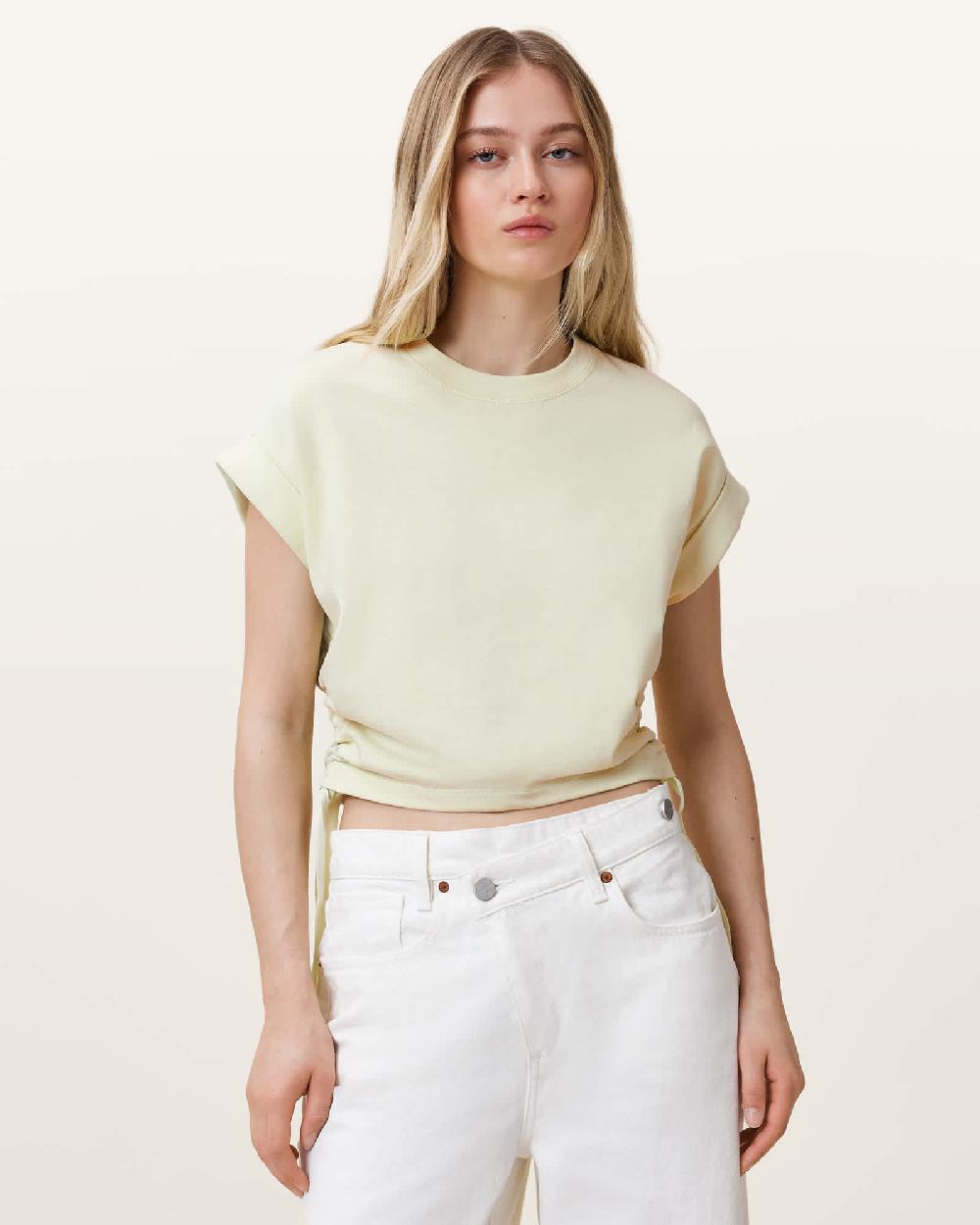 All Saints Mira Cropped Drawcord T-Shirt JADE GREEN