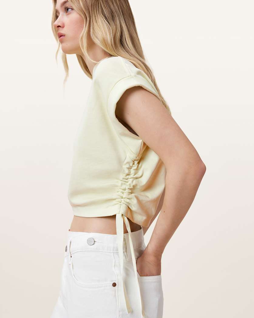 all saints Mira Cropped Drawcord T-Shirt JADE GREEN