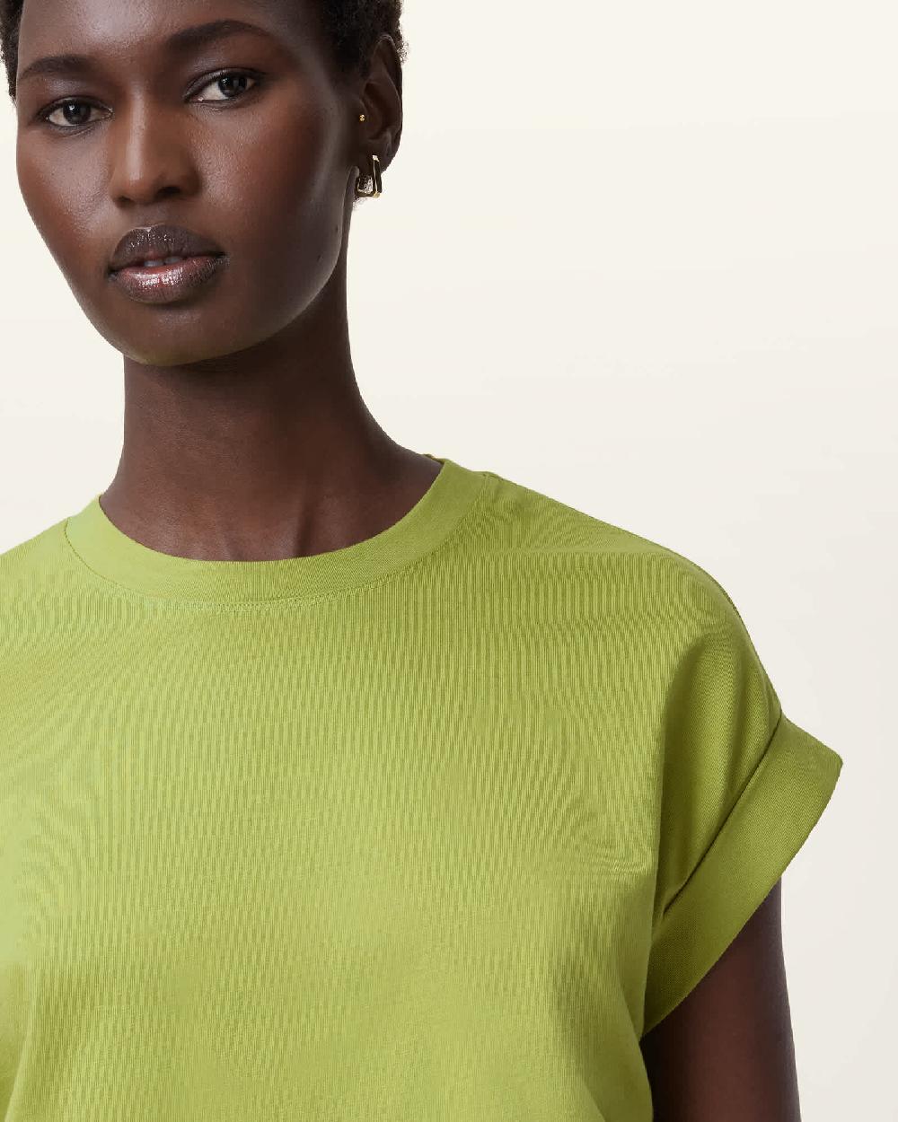 All Saints Mira Cropped Drawcord T-Shirt Unity Green