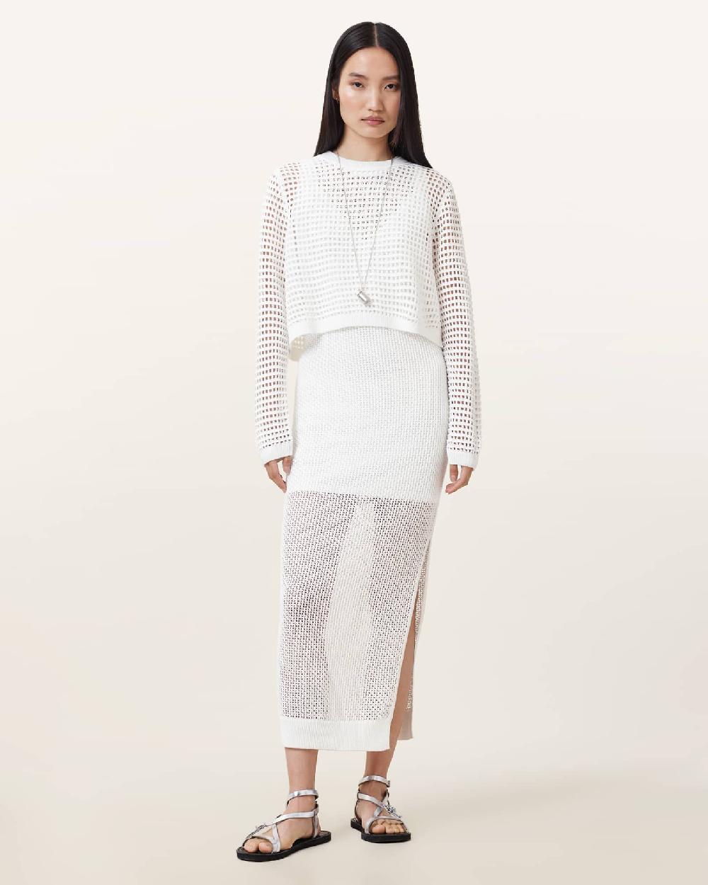 All Saints Miro Open Stitch 2-in-1 Maxi Dress Chalk White