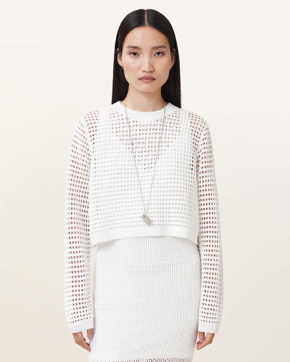 All Saints Miro Open Stitch 2-in-1 Maxi Dress Chalk White