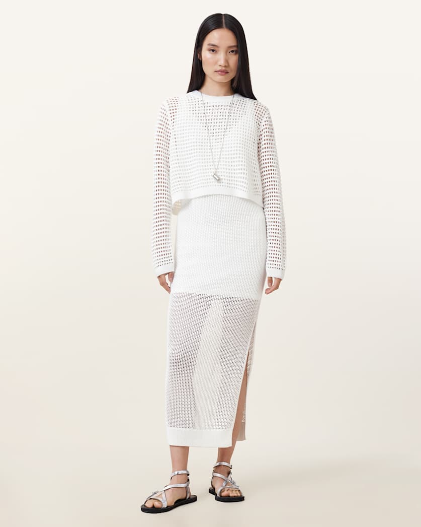 all saints Miro Open Stitch 2-in-1 Maxi Dress Chalk White