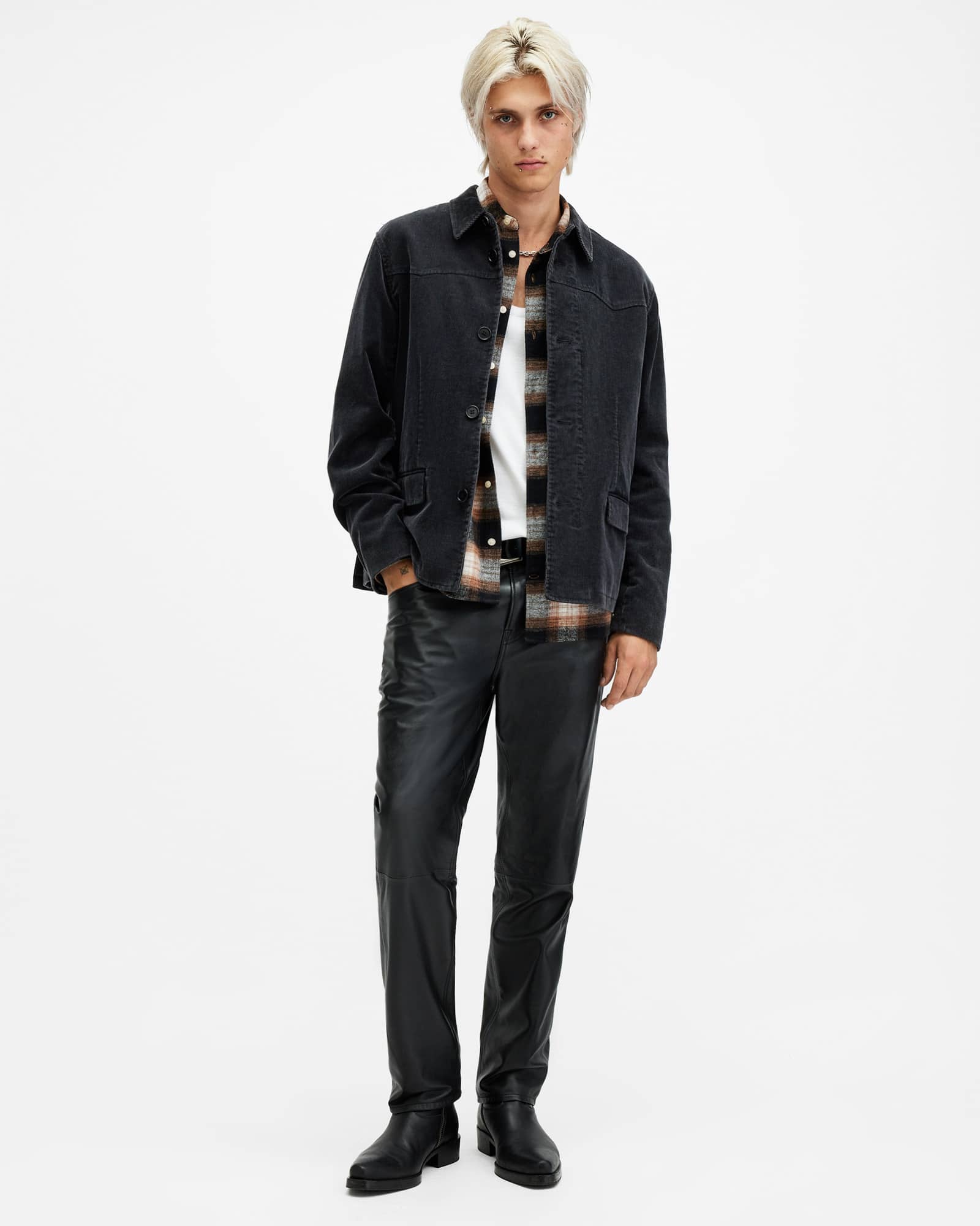 All Saints Mission Corduroy Western Jacket Faded Black