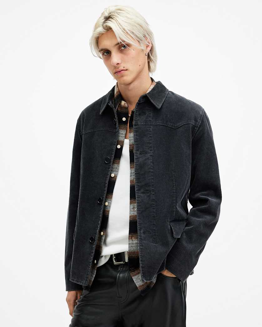 all saints Mission Corduroy Western Jacket Faded Black