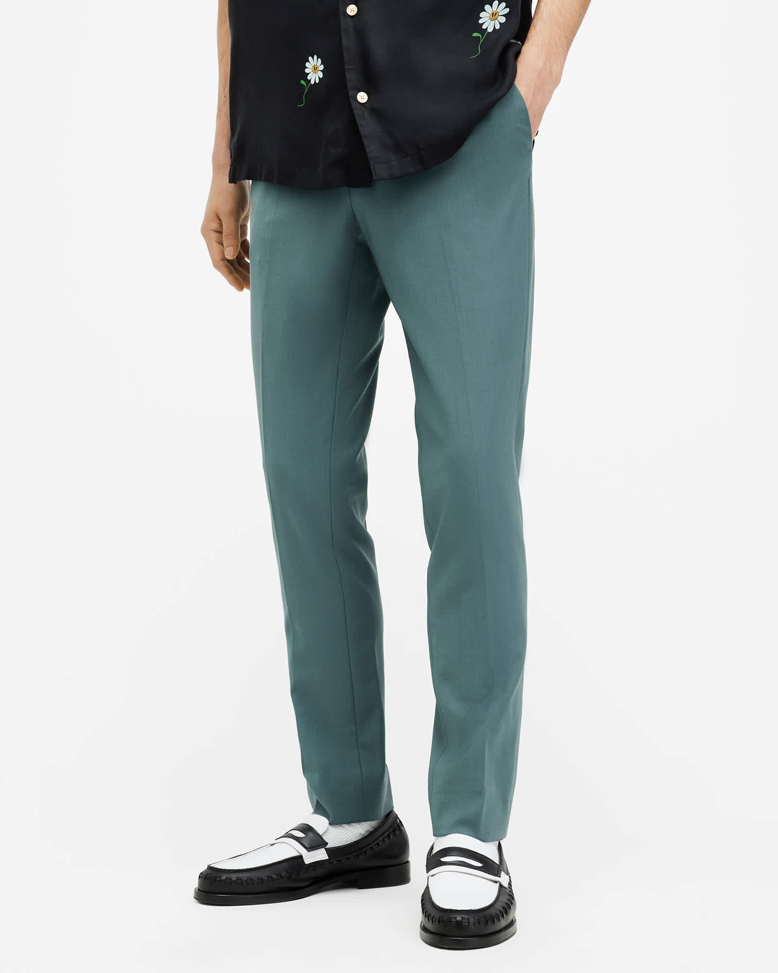 All Saints Moad Skinny Fit Stretch Pants Petrol Blue