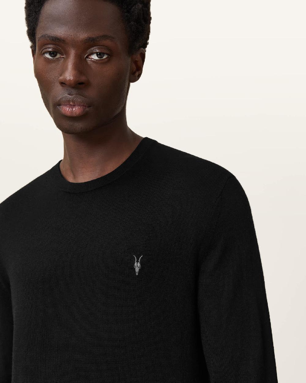 All Saints Mode Merino Crew Neck Ramskull Sweater Black