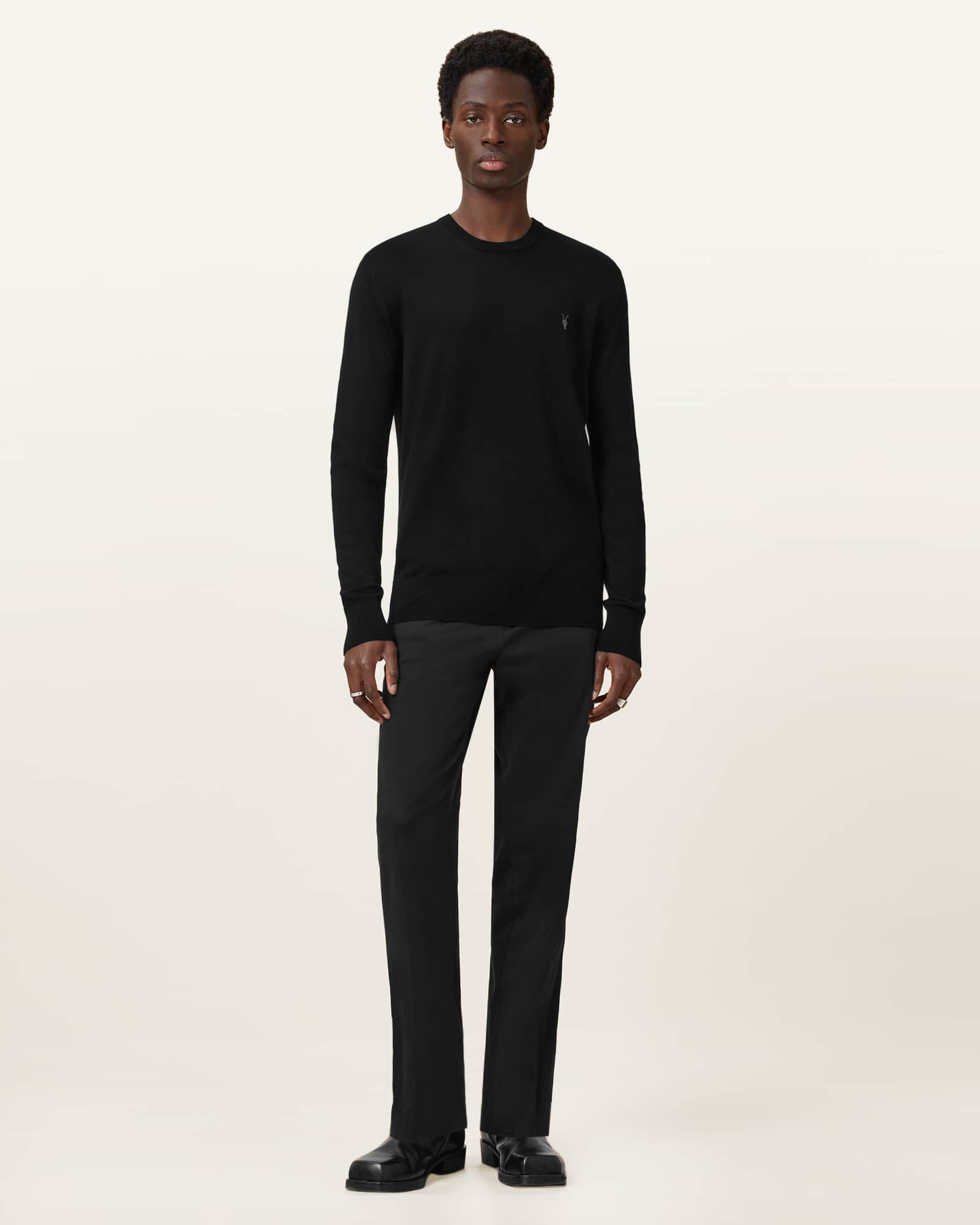 All Saints Mode Merino Crew Neck Ramskull Sweater Black