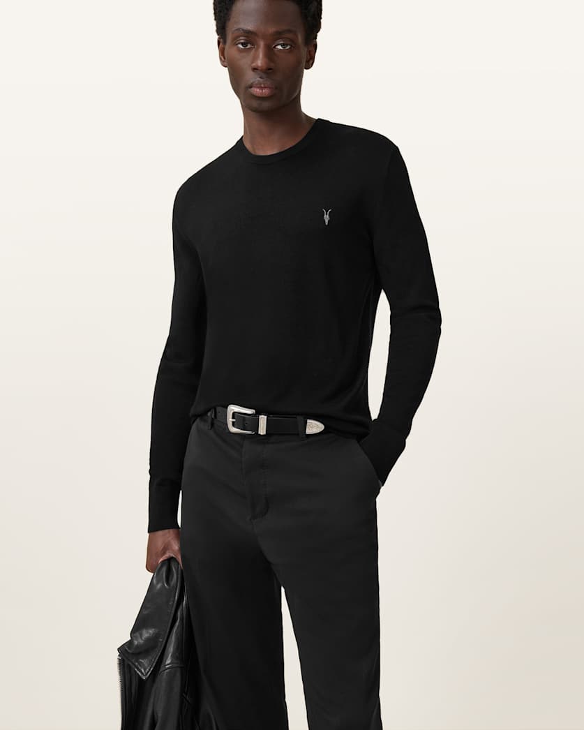 all saints Mode Merino Crew Neck Ramskull Sweater Black