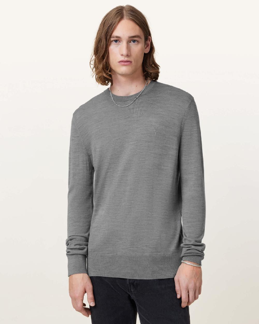 All Saints Mode Merino Crew Neck Ramskull Sweater FOSSIL GREY