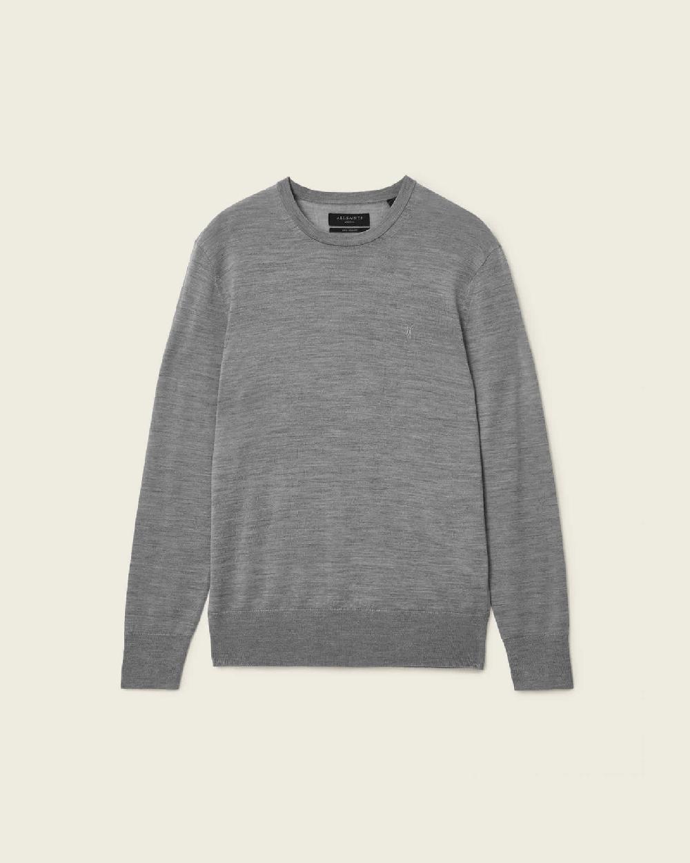 All Saints Mode Merino Crew Neck Ramskull Sweater FOSSIL GREY