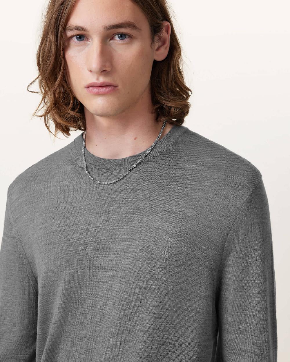 All Saints Mode Merino Crew Neck Ramskull Sweater FOSSIL GREY