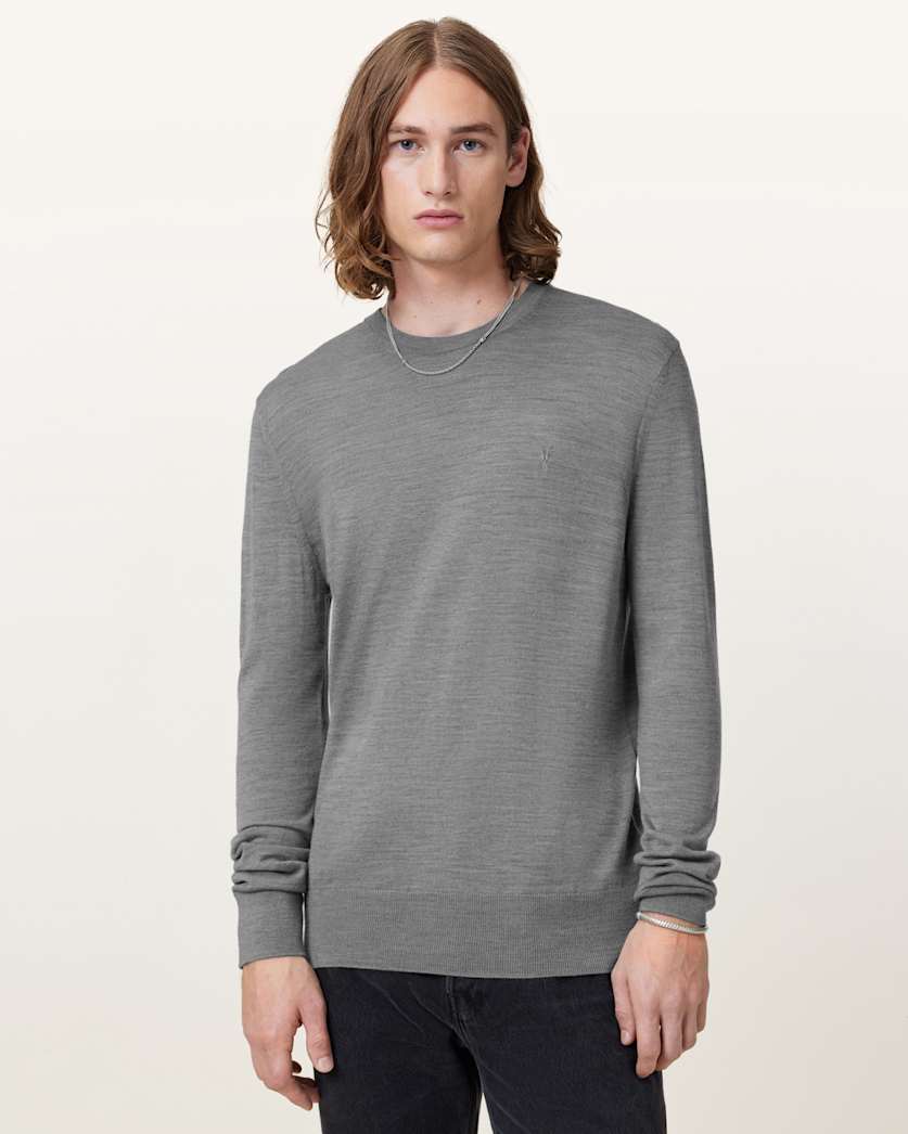 all saints Mode Merino Crew Neck Ramskull Sweater FOSSIL GREY
