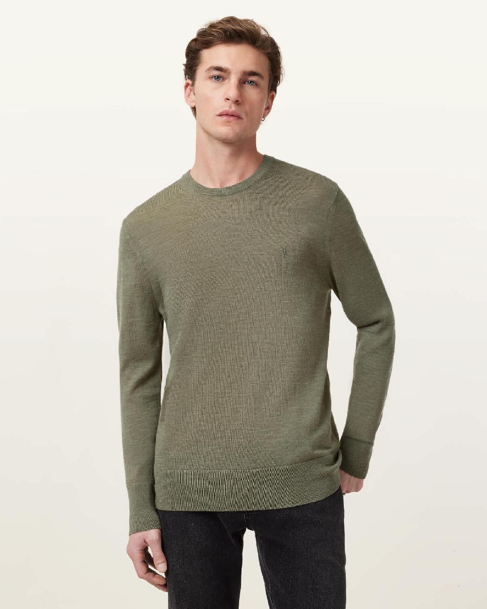 All Saints Mode Merino Crew Neck Ramskull Sweater LIGHT ASH GREEN