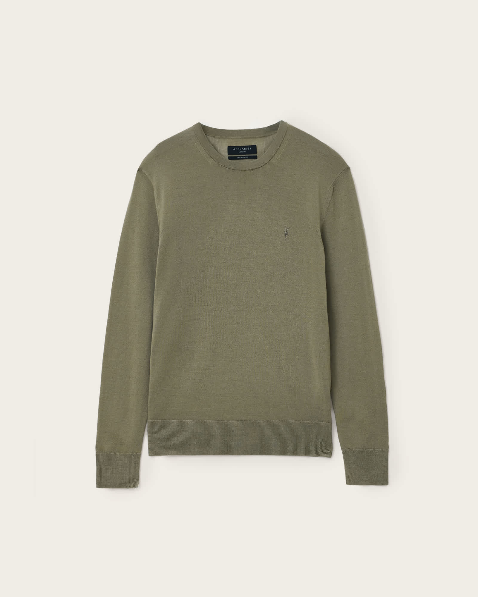 All Saints Mode Merino Crew Neck Ramskull Sweater LIGHT ASH GREEN