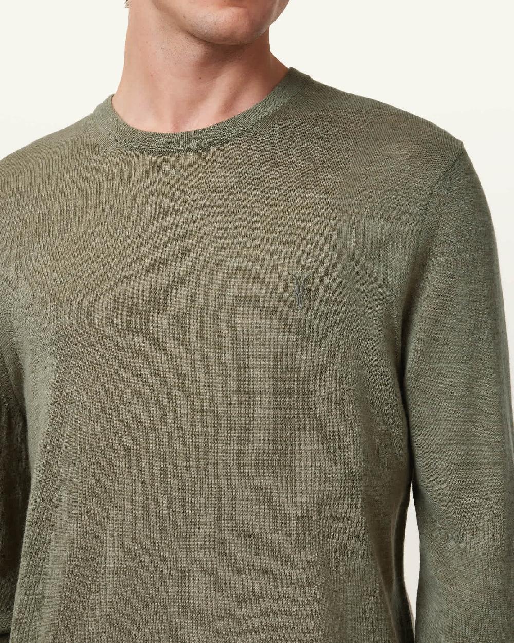 All Saints Mode Merino Crew Neck Ramskull Sweater LIGHT ASH GREEN