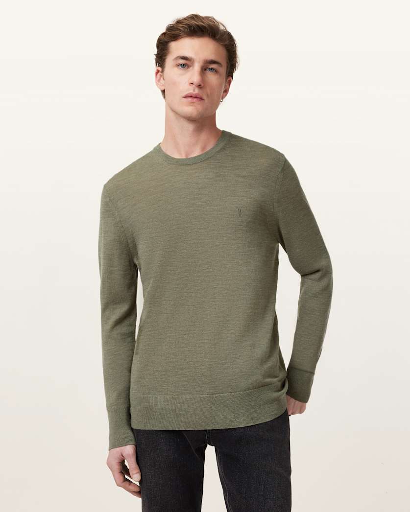 all saints Mode Merino Crew Neck Ramskull Sweater LIGHT ASH GREEN