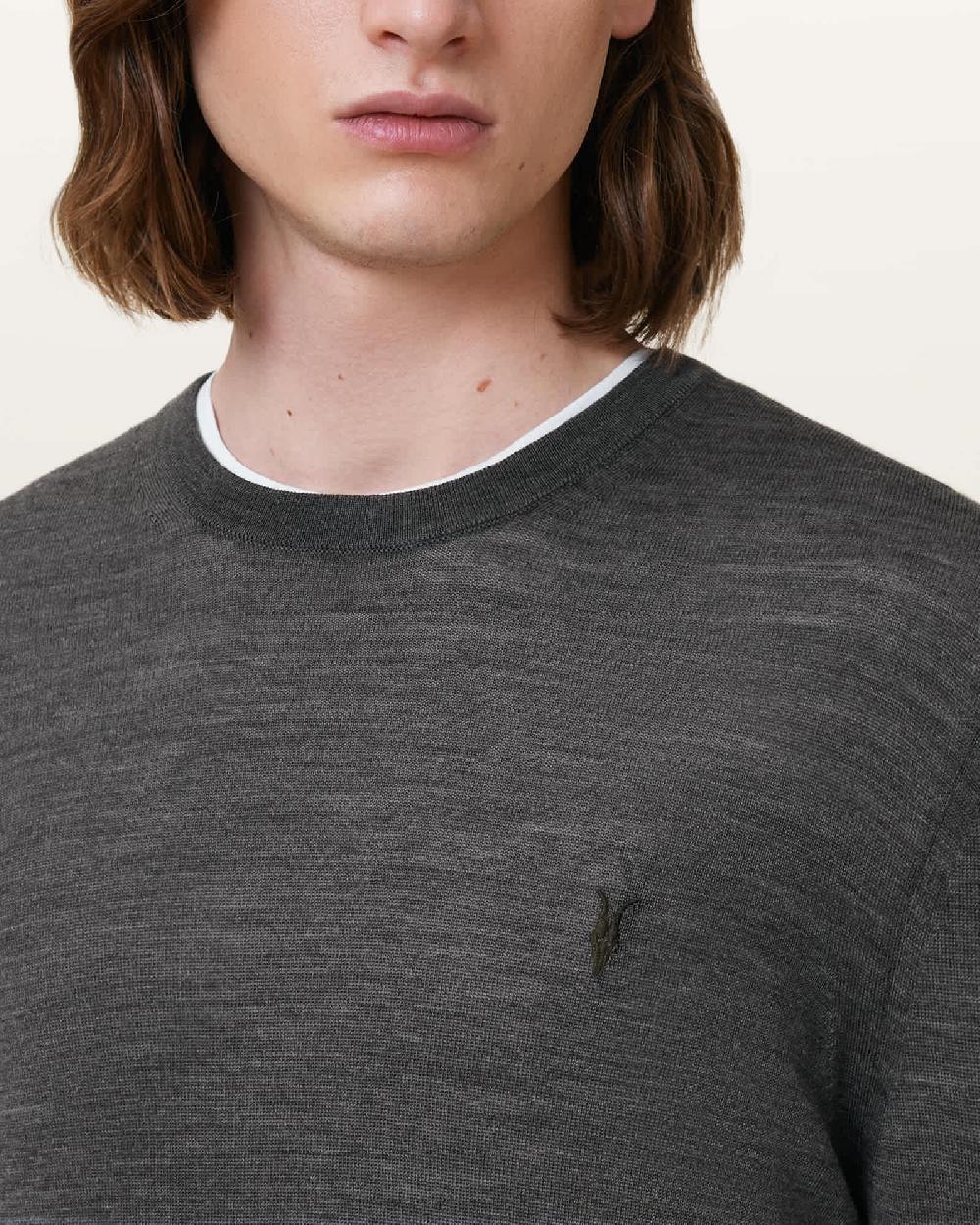 All Saints Mode Merino Crew Neck Ramskull Sweater Monument Gray