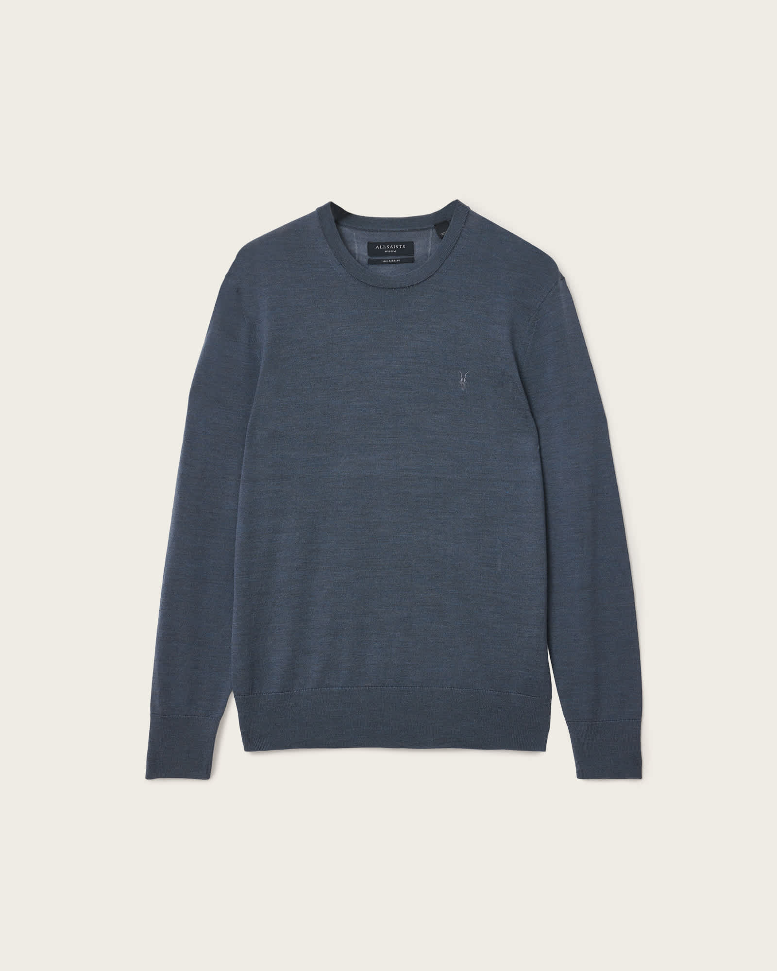 All Saints Mode Merino Crew Neck Ramskull Sweater Pitched Blue